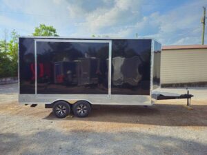 Custom Enclosed Trailer 8.5′ X 18′ Black W Silver Trim Display Show Event - Image 8