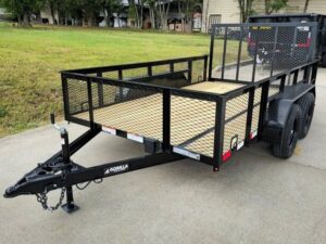 7′ X 12′ Straight Deck Utility Trailer 2ft Mesh Sides Double Axle 7K GVWR