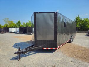 Custom Enclosed 8.5′ X 28′ Charcoal Grey Toy Hauler - Image 3