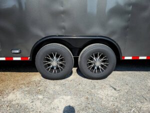 Custom Enclosed 8.5′ X 28′ Charcoal Grey Toy Hauler - Image 13
