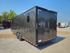 Custom Enclosed 8.5′ X 28′ Charcoal Grey Toy Hauler - Image 4