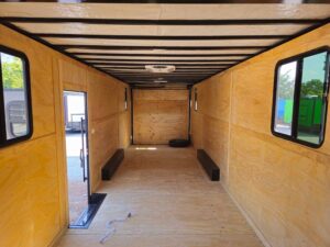 Custom Enclosed 8.5′ X 28′ Charcoal Grey Toy Hauler - Image 14