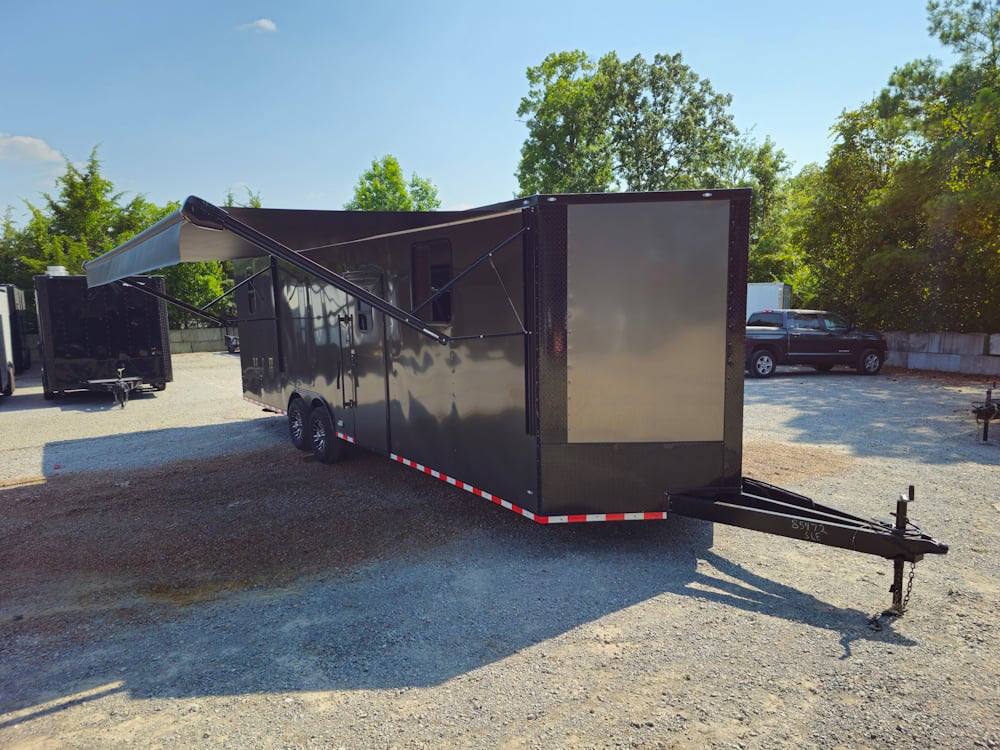 Custom Enclosed 8.5′ X 28′ Charcoal Grey Toy Hauler Custom Enclosed 8.5′ X 28′ Charcoal Grey Toy Hauler - Image 1