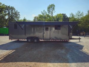 Custom Enclosed 8.5′ X 28′ Charcoal Grey Toy Hauler - Image 8