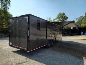 Custom Enclosed 8.5′ X 28′ Charcoal Grey Toy Hauler - Image 5