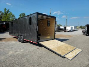 Custom Enclosed 8.5′ X 28′ Charcoal Grey Toy Hauler - Image 11