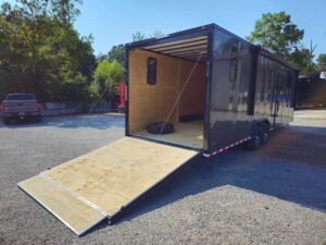 Custom Enclosed 8.5′ X 28′ Charcoal Grey Toy Hauler - Image 12