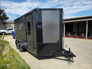 7×14 Charcoal V-Nose Enclosed Trailer (2) 3,500lb Axles Windows Elect & Blkout Pkg - Image 2