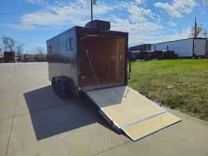 7×14 Charcoal V-Nose Enclosed Trailer (2) 3,500lb Axles Windows Elect & Blkout Pkg - Image 11