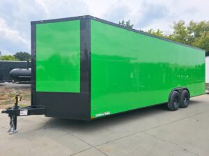 8.5×24 V Nose Neon Green Enclosed Trailer (2) 5200 LB Axles With Brakes 7 Ft Interior Height With Black Out Package - Image 2