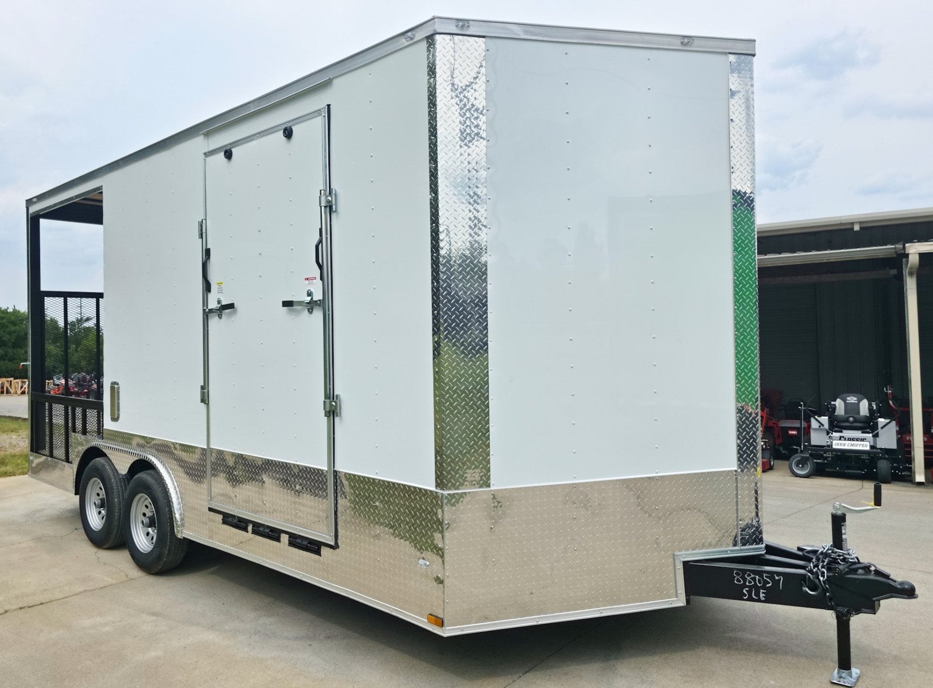 8.5×18 White Enclosed Hybrid and Rear Utility with Rear Roof (2) 5200LB Axles 8.5×18 White Enclosed Hybrid and Rear Utility with Rear Roof (2) 5200LB Axles - Image 1