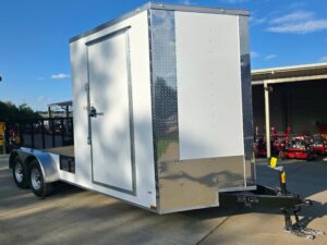 7×18 White Hybrid V Nose Trailer with 1′ Mesh Siding (2) 5,200lb Axles - Image 5