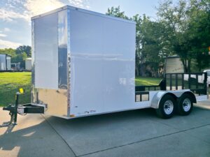 7×18 White Hybrid V Nose Trailer with 1′ Mesh Siding (2) 5,200lb Axles - Image 14