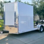 7×18 White Hybrid V Nose Trailer with 1′ Mesh Siding (2) 5,200lb Axles