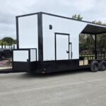 8.5×24 White Hybrid Trailer w/ Roof Covered Rear Deck 9′ Interior (2) 7,000lb Axles