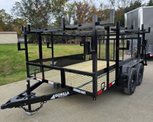 7×12 Straight Deck Utility Trailer 4ft Ladder Racks with 1.5 FT Mesh (2) 3500lb Axle