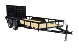 Utility Trailer 6.4′ x 14′ Spring Assist A-Frame Tall Gate Double Axle 7K GVWR