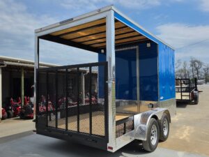 7’x14′ Blue V-Nose Hybrid Enclosed Rear Bi-Fold Loading Gate 2-3500lb Axles - Image 5