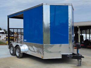 7’x14′ Blue V-Nose Hybrid Enclosed Rear Bi-Fold Loading Gate 2-3500lb Axles - Image 3