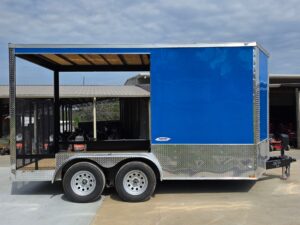 7’x14′ Blue V-Nose Hybrid Enclosed Rear Bi-Fold Loading Gate 2-3500lb Axles - Image 4