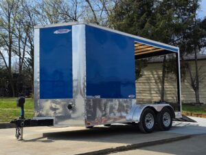 7’x14′ Blue V-Nose Hybrid Enclosed Rear Bi-Fold Loading Gate 2-3500lb Axles - Image 16