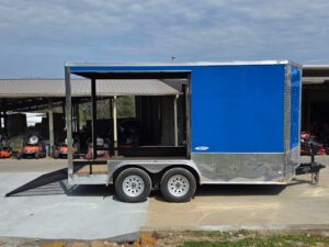 7’x14′ Blue V-Nose Hybrid Enclosed Rear Bi-Fold Loading Gate 2-3500lb Axles - Image 11