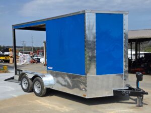 7’x14′ Blue V-Nose Hybrid Enclosed Rear Bi-Fold Loading Gate 2-3500lb Axles - Image 10