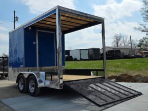 7’x14′ Blue V-Nose Hybrid Enclosed Rear Bi-Fold Loading Gate 2-3500lb Axles - Image 14