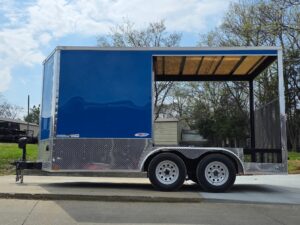 7’x14′ Blue V-Nose Hybrid Enclosed Rear Bi-Fold Loading Gate 2-3500lb Axles