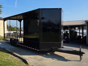 8.5’x26′ Black Hybrid Trailer w/ Roof Covered Rear Deck & Generator Box
