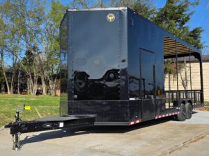 8.5’x26′ Black Hybrid Trailer w/ Roof Covered Rear Deck & Generator Box - Image 8