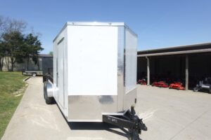 7×18 White Hybrid Enclosed V Nose (2) 7K Axles 2 Ft Fold Down Mesh Sides Pintle Hitch - Image 4