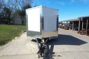 8.5×24 White Hybrid Enclosed V nose (2) 7K axles (2) 30×30 Windows No rails Pintle Hitch - Image 2