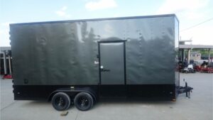 7×20 V Nose Charcoal With Black Out Trim Enclosed Trailer (2) 3500 LB Axles 9 Ft Interior height Barn Doors - Image 3