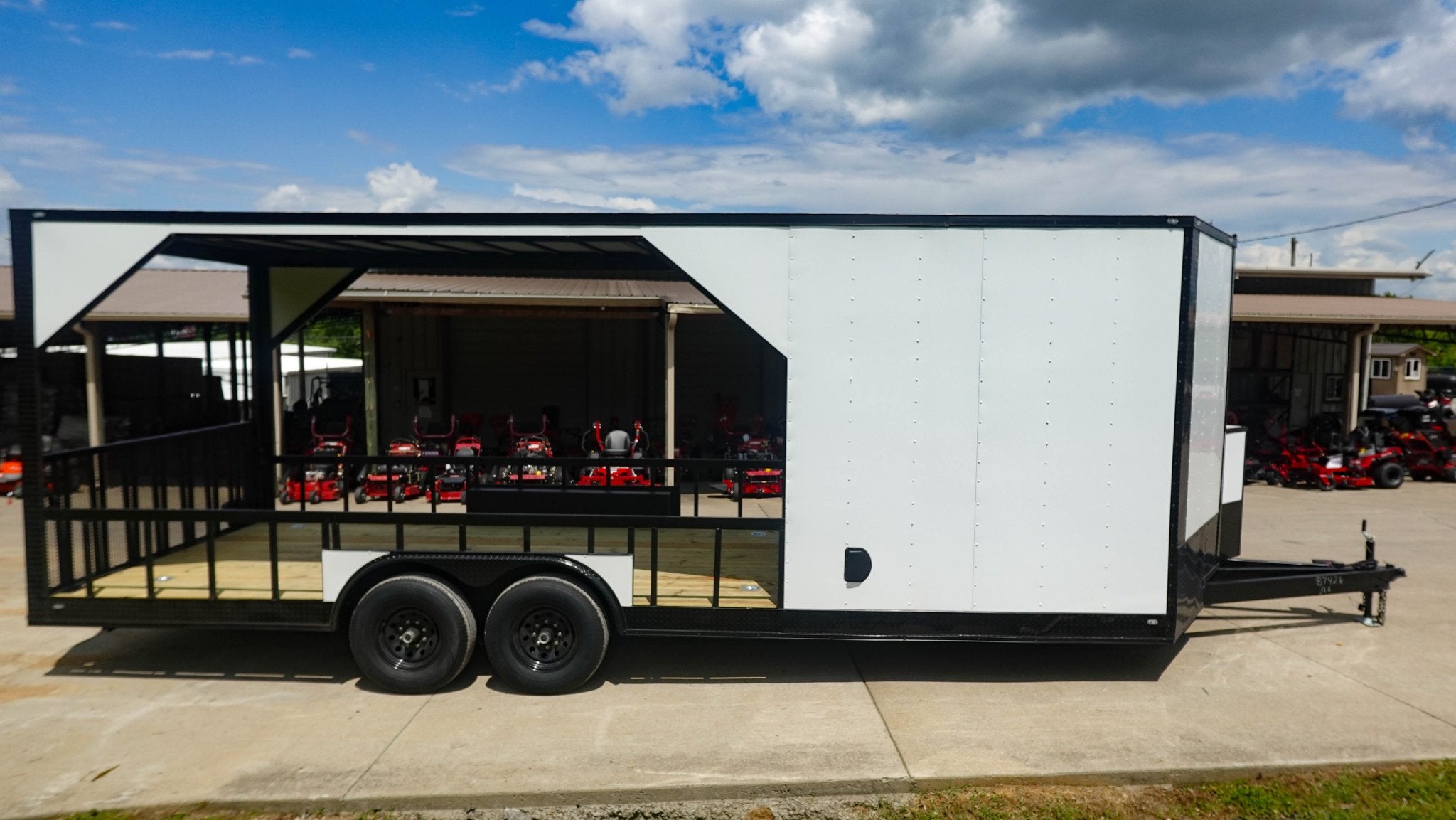 8.5′ x 24′ White Hybrid Trailer w/ Roof – Covered Rear Deck & Generator Box 8.5′ x 24′ White Hybrid Trailer w/ Roof – Covered Rear Deck & Generator Box - Image 1