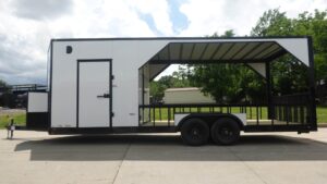 8.5′ x 24′ White Hybrid Trailer w/ Roof – Covered Rear Deck & Generator Box - Image 9