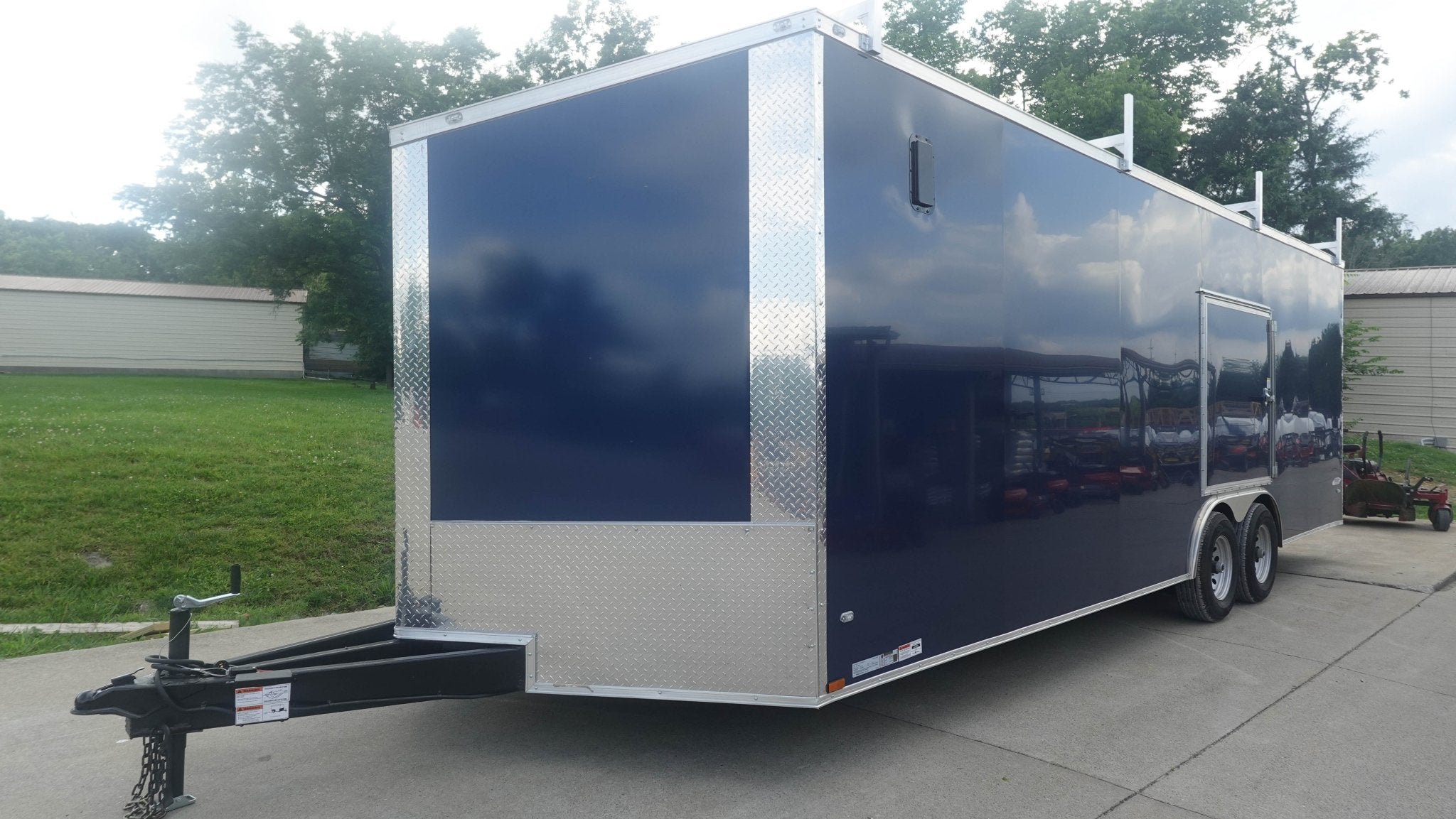 8.5×24 Blue V-Nose Slant Top Enclosed Trailer (2) 5200lb Axles Ladder Racks 8.5×24 Blue V-Nose Slant Top Enclosed Trailer (2) 5200lb Axles Ladder Racks - Image 1