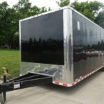 8.5×32 Black Enclosed Car Hauler Trailer With Ramp and Side Door (3) 7K Axles 21k GVWR