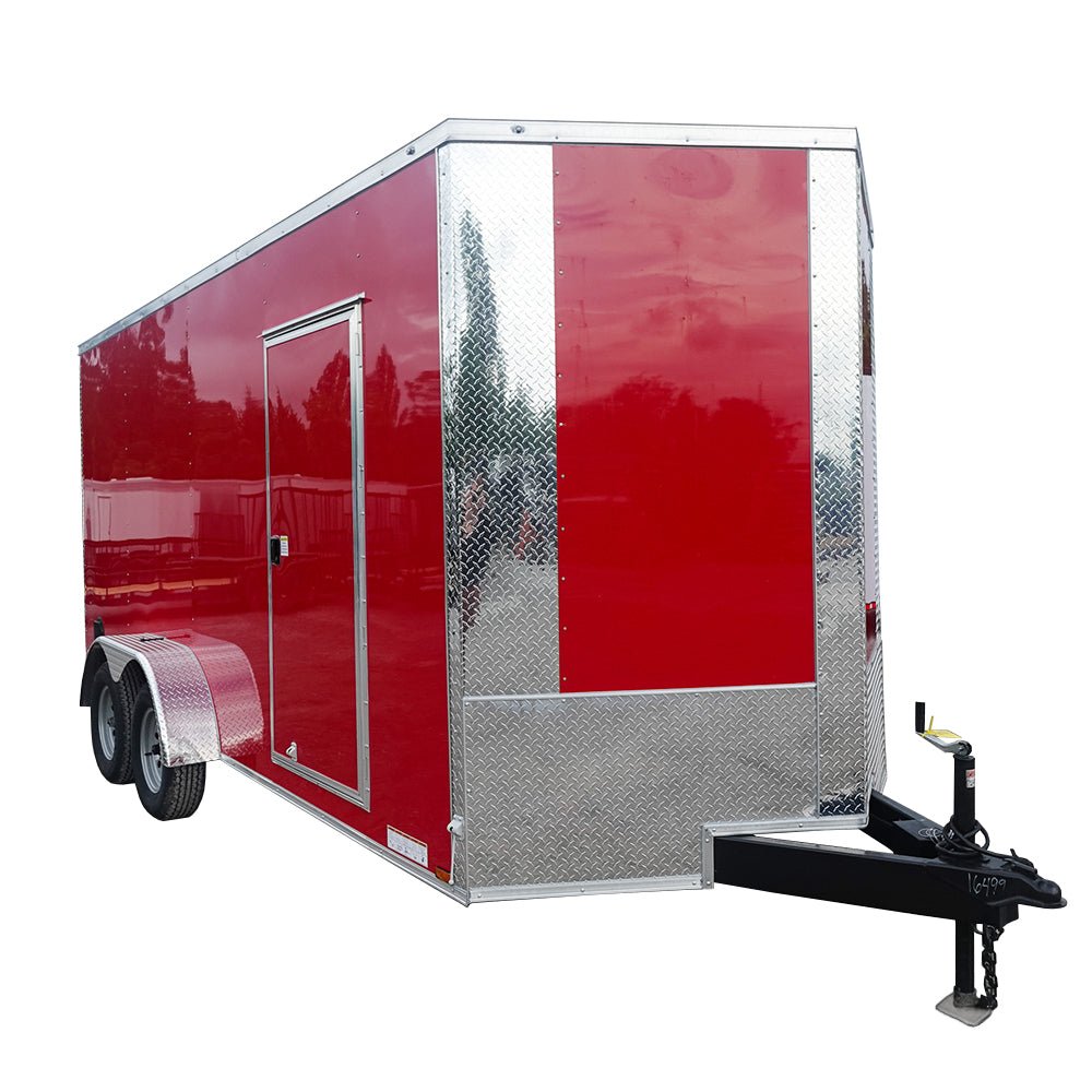 7×16 Red V-Nose Enclosed Trailer (2) 3,500lb Axles 7ft Interior 7×16 Red V-Nose Enclosed Trailer (2) 3,500lb Axles 7ft Interior - Image 1