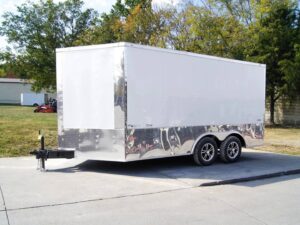 8.5×14 V-Nose Enclosed Trailer – Diamond Plate Floor Storage