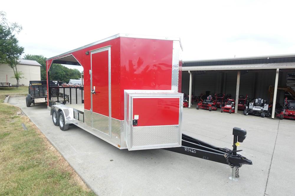 Enclosed Trailer 7′ X 20′ Red Hybrid Motorcycle Event With Roof Enclosed Trailer 7′ X 20′ Red Hybrid Motorcycle Event With Roof - Image 1