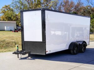 7×14 Enclosed Trailer White V-Nose Blackout Package (2) 3,500lb Axles - Image 3