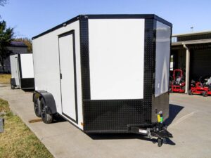 7×14 Enclosed Trailer White V-Nose Blackout Package (2) 3,500lb Axles - Image 4