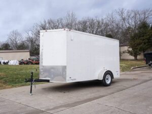6′ X 12′ White Enclosed V-Nose Trailer with Diamond Plate Floor Storage