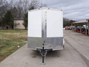 6′ X 12′ White Enclosed V-Nose Trailer with Diamond Plate Floor Storage - Image 2