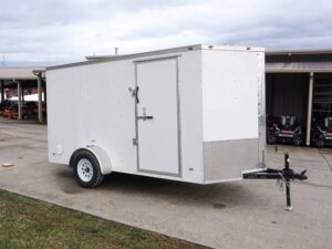 6′ X 12′ White Enclosed V-Nose Trailer with Diamond Plate Floor Storage - Image 4