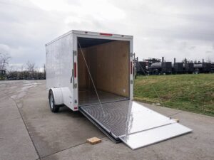 6′ X 12′ White Enclosed V-Nose Trailer with Diamond Plate Floor Storage - Image 14