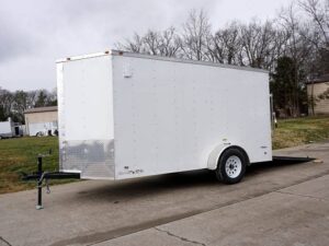 6′ X 12′ White Enclosed V-Nose Trailer with Diamond Plate Floor Storage - Image 3