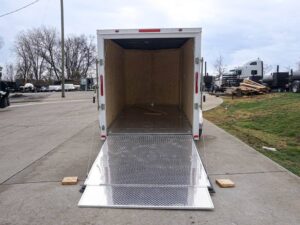 6′ X 12′ White Enclosed V-Nose Trailer with Diamond Plate Floor Storage - Image 17