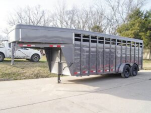 20ft Charcoal Gooseneck Livestock Cattle Trailer (2) 7K Axles 14K GVWR - Image 3